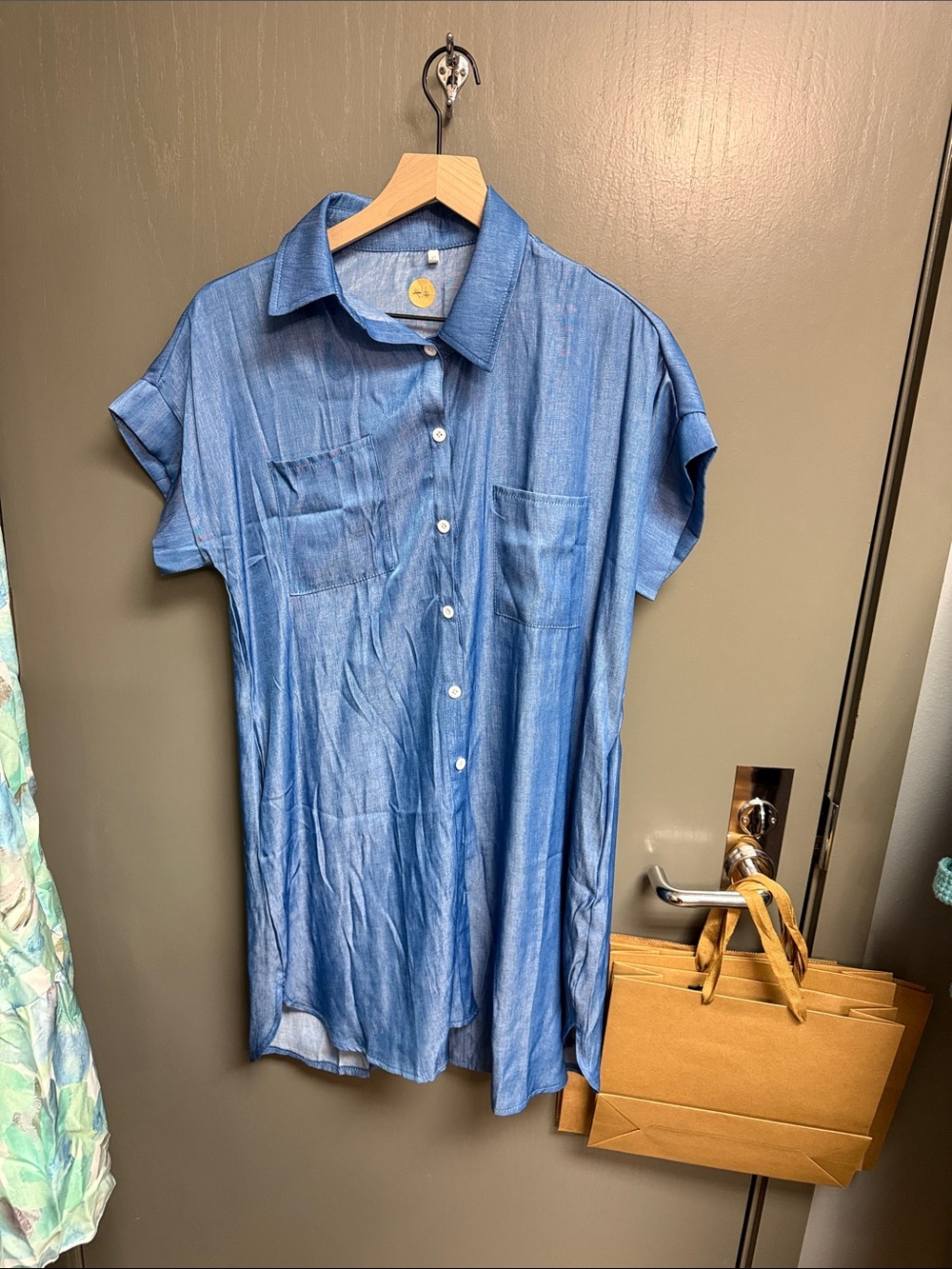 Light Blue Button-Front Maxi Shirt Dress
